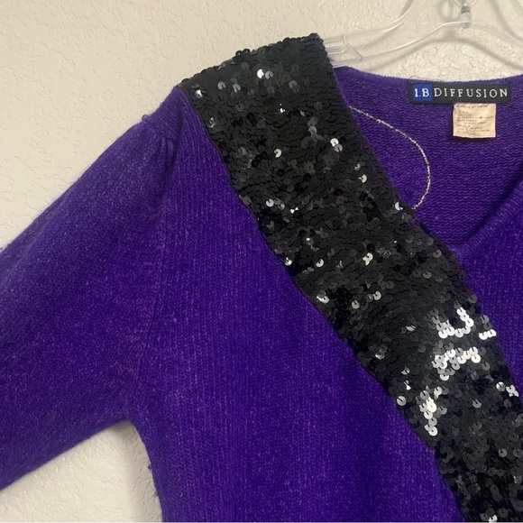 Diffusion Women's Vibrant Purple Sweater with Black Sequin Accent - Picture 4 of 16